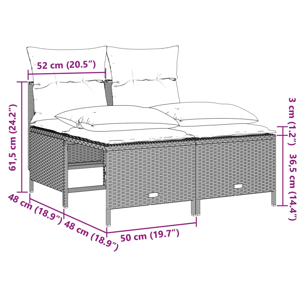 4-delige Loungeset met kussens poly rattan lichtgrijs