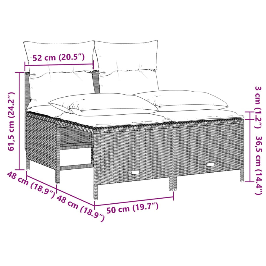 4-delige Loungeset met kussens poly rattan lichtgrijs