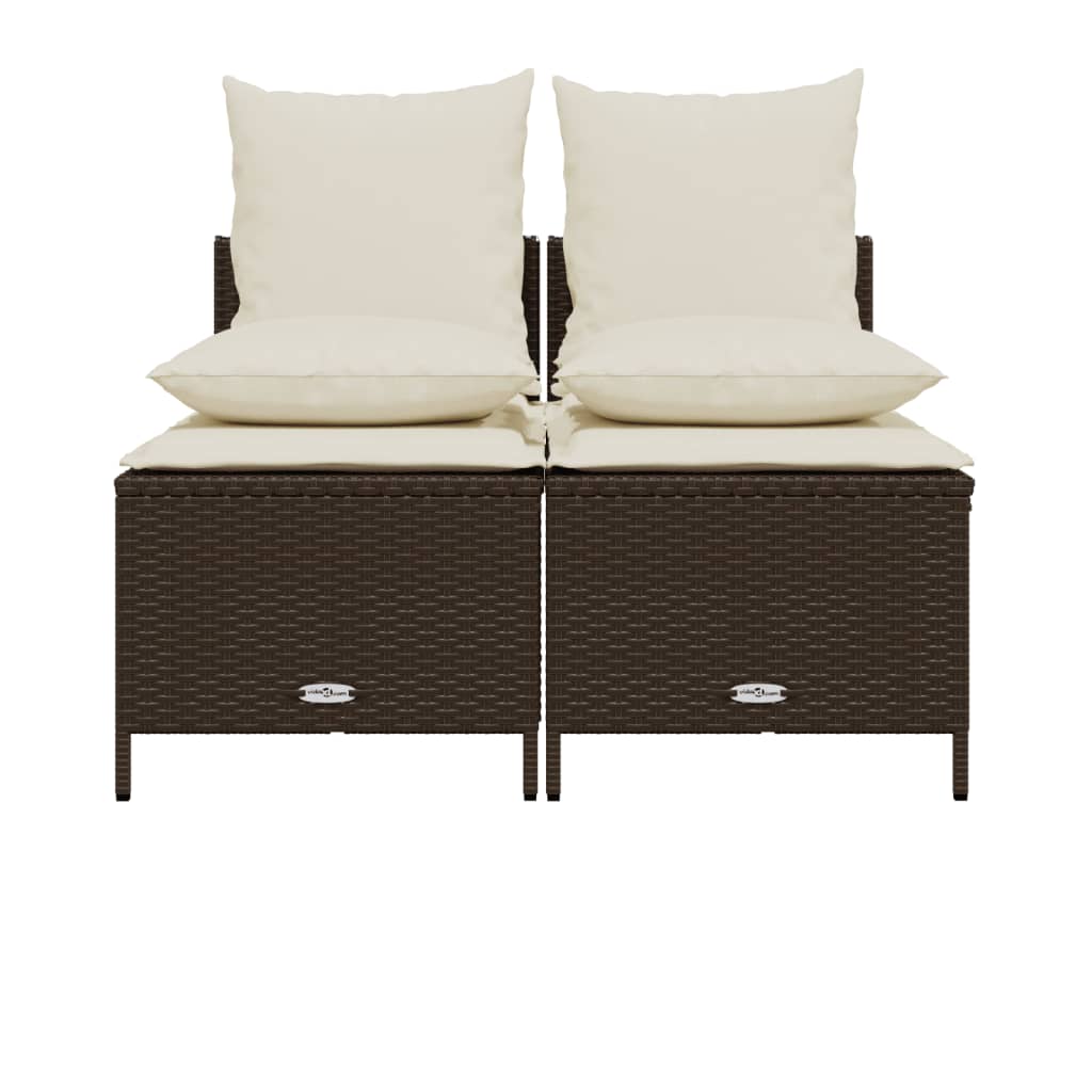 4-delige Loungeset met kussens poly rattan bruin