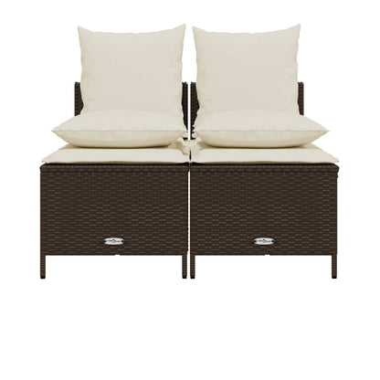 4-delige Loungeset met kussens poly rattan bruin