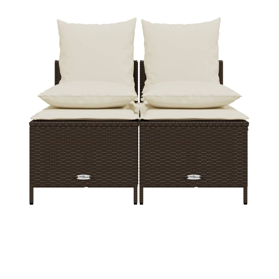 4-delige Loungeset met kussens poly rattan bruin
