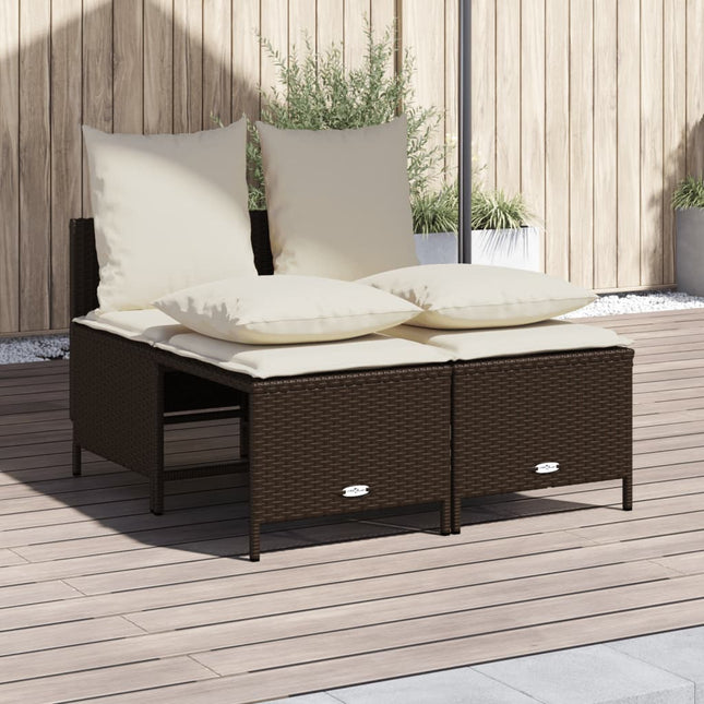 4-delige Loungeset met kussens poly rattan bruin