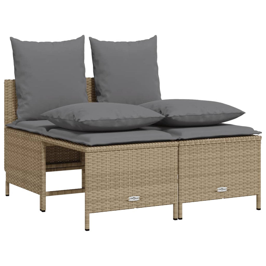4-delige Loungeset met kussens poly rattan beige