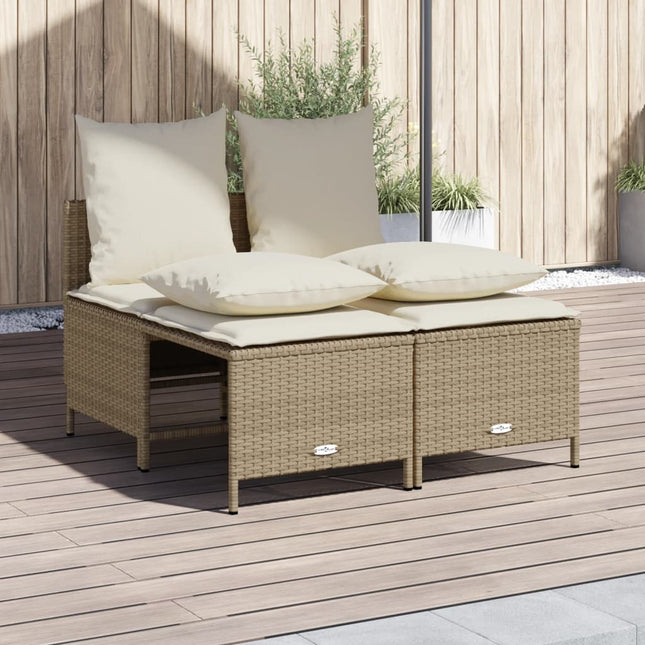 4-delige Loungeset met kussens poly rattan beige