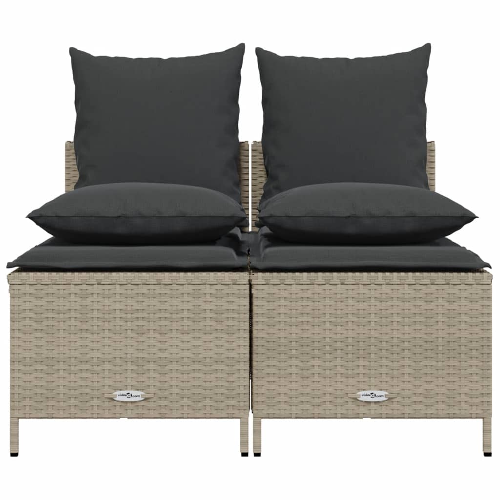 4-delige Loungeset met kussens poly rattan lichtgrijs