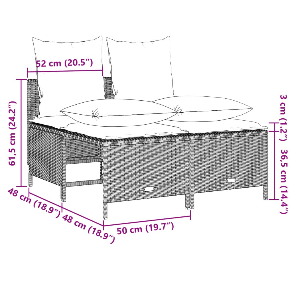 4-delige Loungeset met kussens poly rattan lichtgrijs