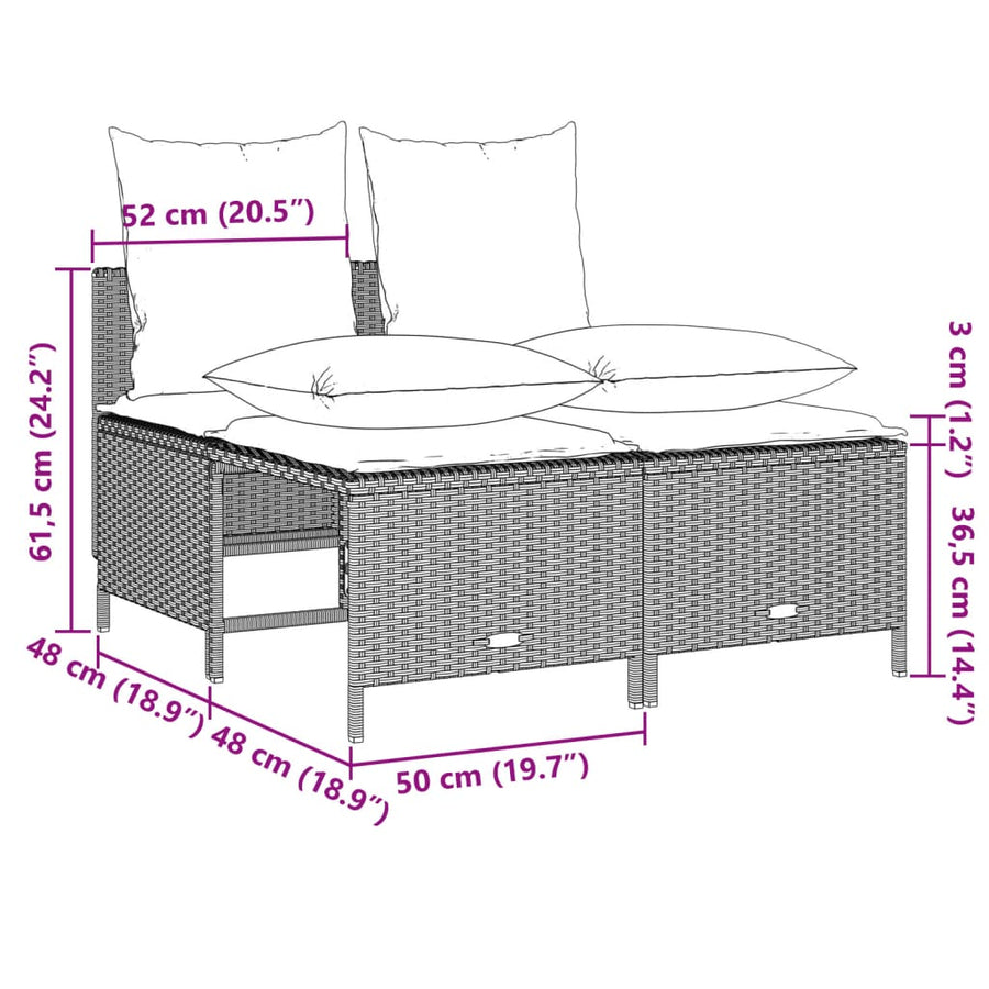 4-delige Loungeset met kussens poly rattan lichtgrijs