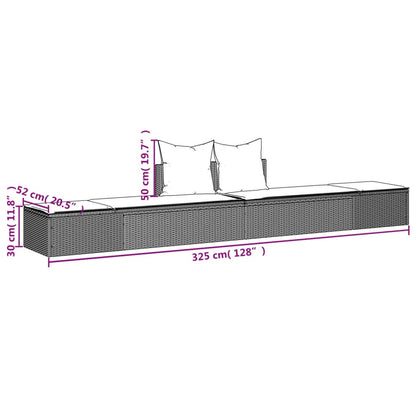 Ligbed 2-persoons met kussens poly rattan grijs
