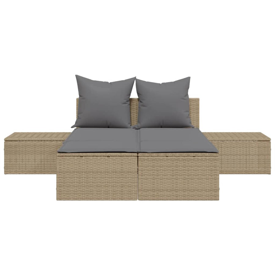 Ligbed 2-persoons met kussens poly rattan beige