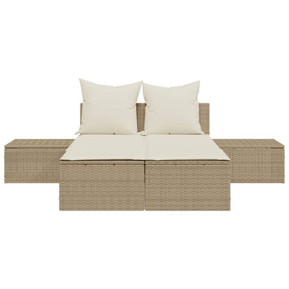Ligbed 2-persoons met kussens poly rattan beige