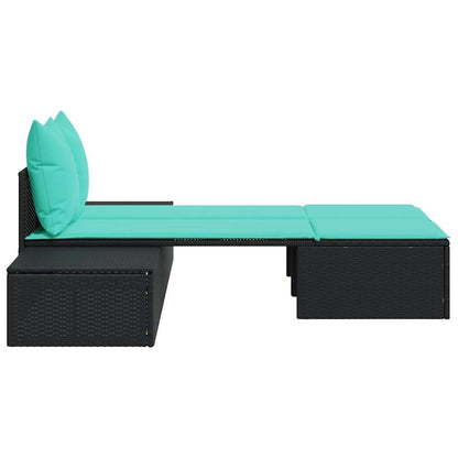 Dubbele ligstoel met kussens, zwart polyrotan