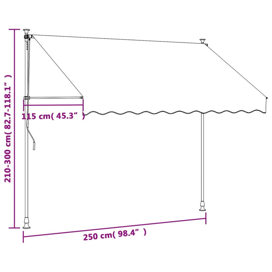 Luifel uittrekbaar 250x150 cm stof en staal antracietkleurig