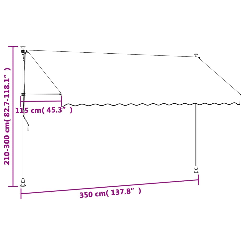 Luifel uittrekbaar 350x150 cm stof en staal antracietkleurig
