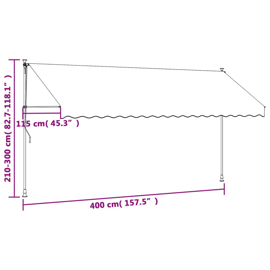 Luifel uittrekbaar 400x150 cm stof en staal antracietkleurig