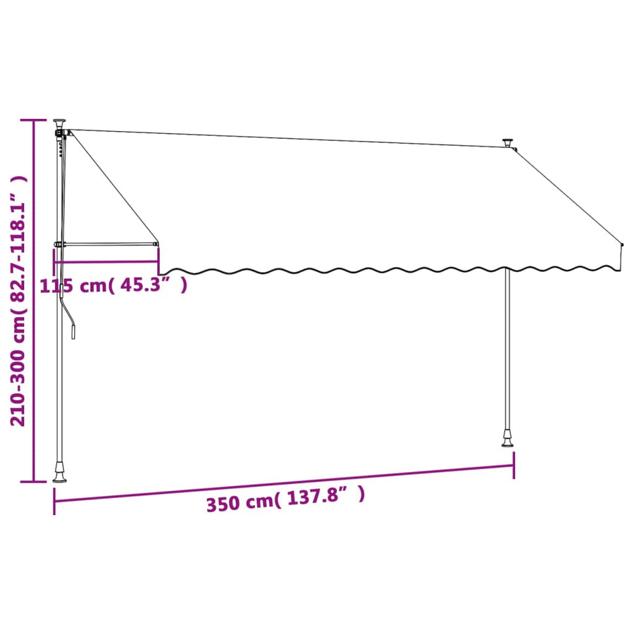Luifel uittrekbaar 350x150 cm stof en staal crèmekleurig