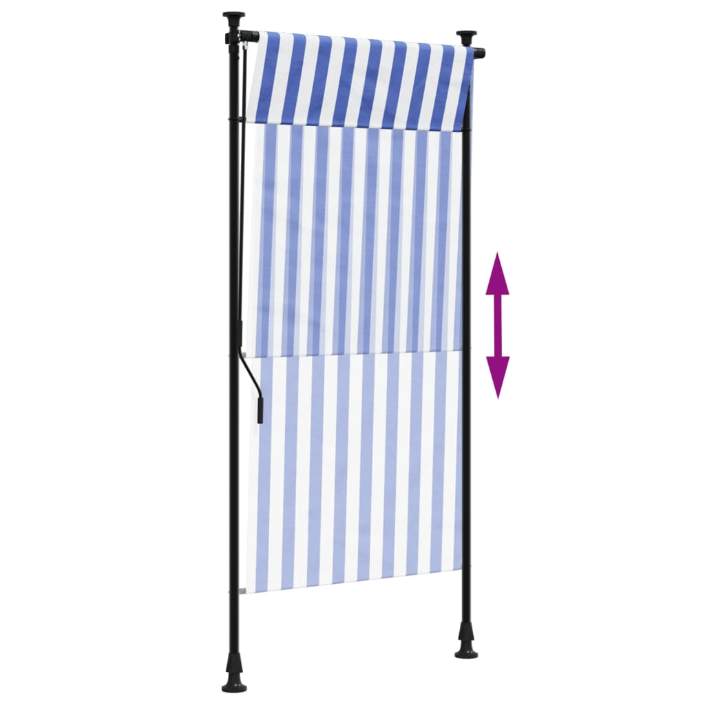 Rolgordijn voor buiten 100x270 cm stof en staal blauw en wit