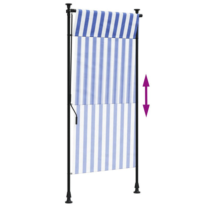 Rolgordijn voor buiten 100x270 cm stof en staal blauw en wit