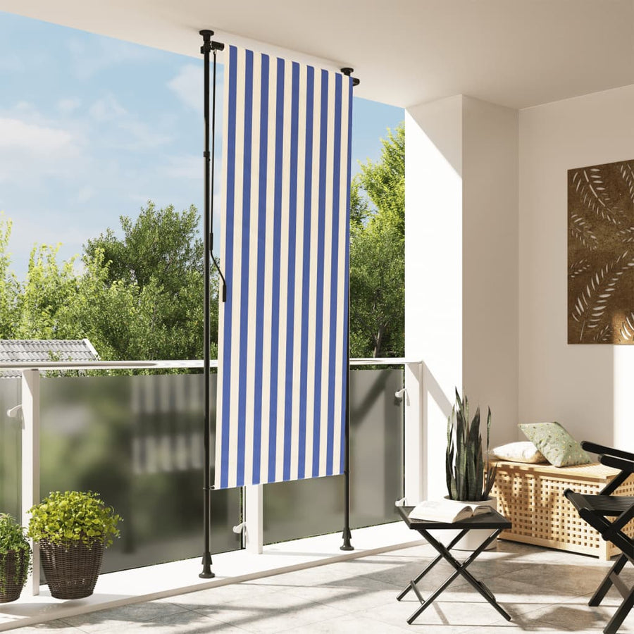 Rolgordijn voor buiten 100x270 cm stof en staal blauw en wit