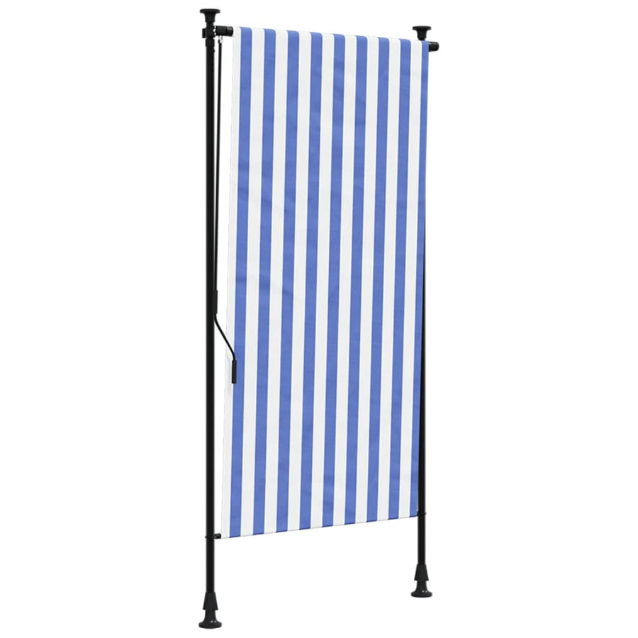 Rolgordijn voor buiten 120x270 cm stof en staal blauw en wit