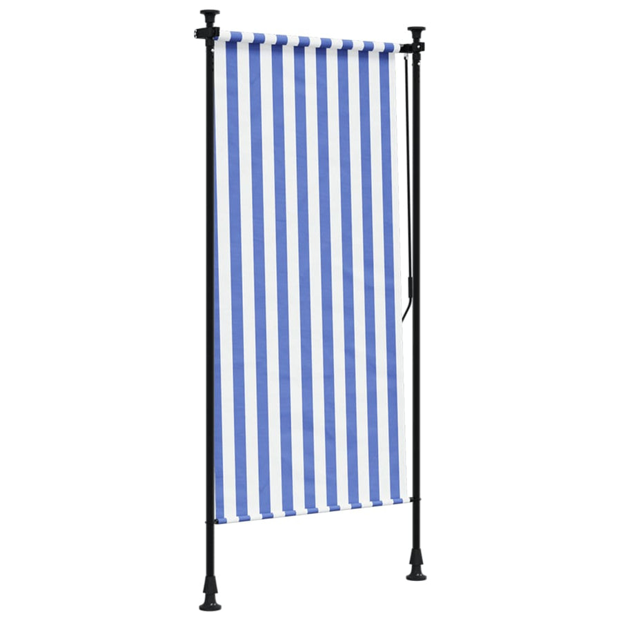 Rolgordijn voor buiten 120x270 cm stof en staal blauw en wit