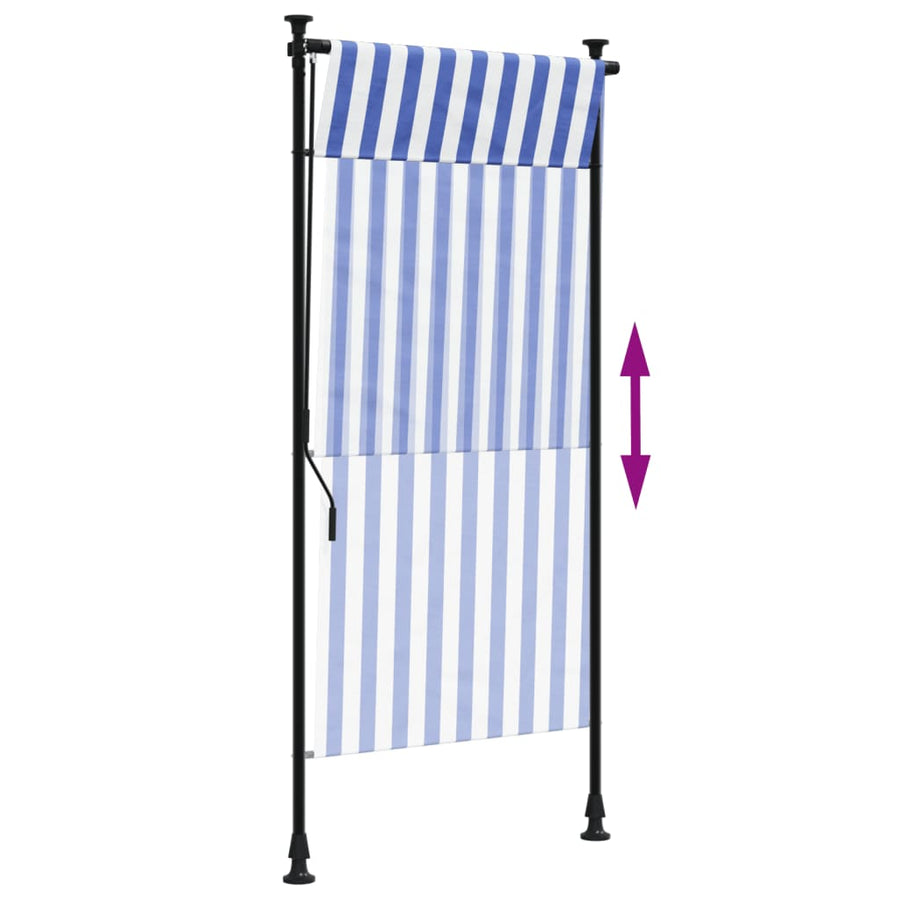 Rolgordijn voor buiten 120x270 cm stof en staal blauw en wit