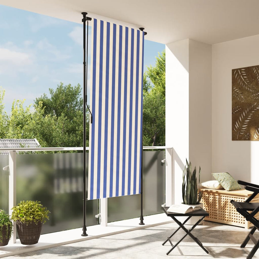 Rolgordijn voor buiten 120x270 cm stof en staal blauw en wit