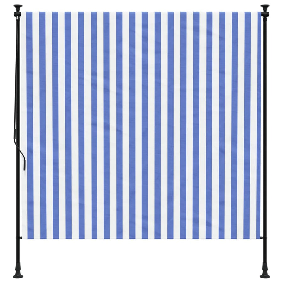 Rolgordijn voor buiten 150x270 cm stof en staal blauw en wit