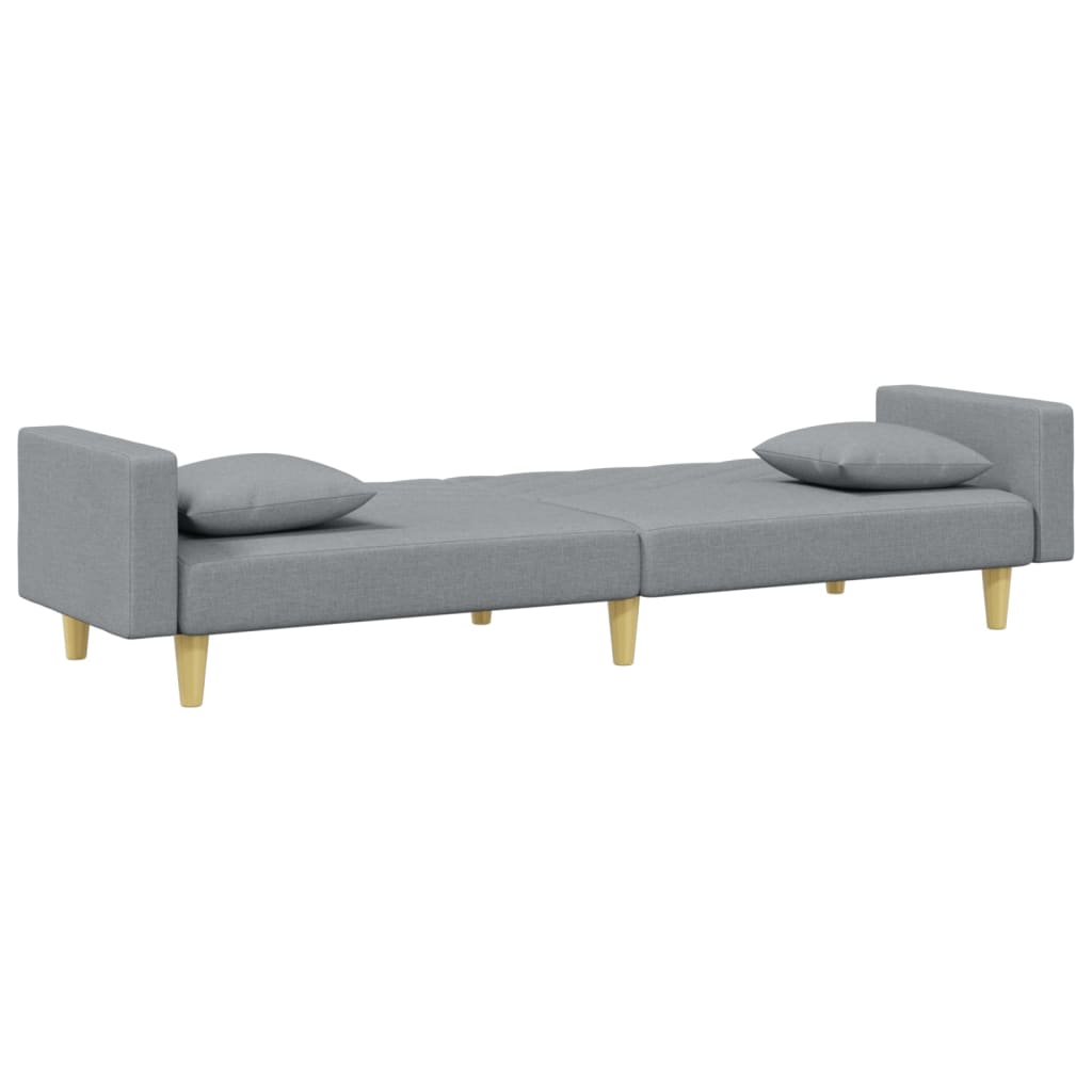 Slaapbank 2-Zits Met Kussens En Voetenbank Stof Lichtgrijs Zwart En Crème