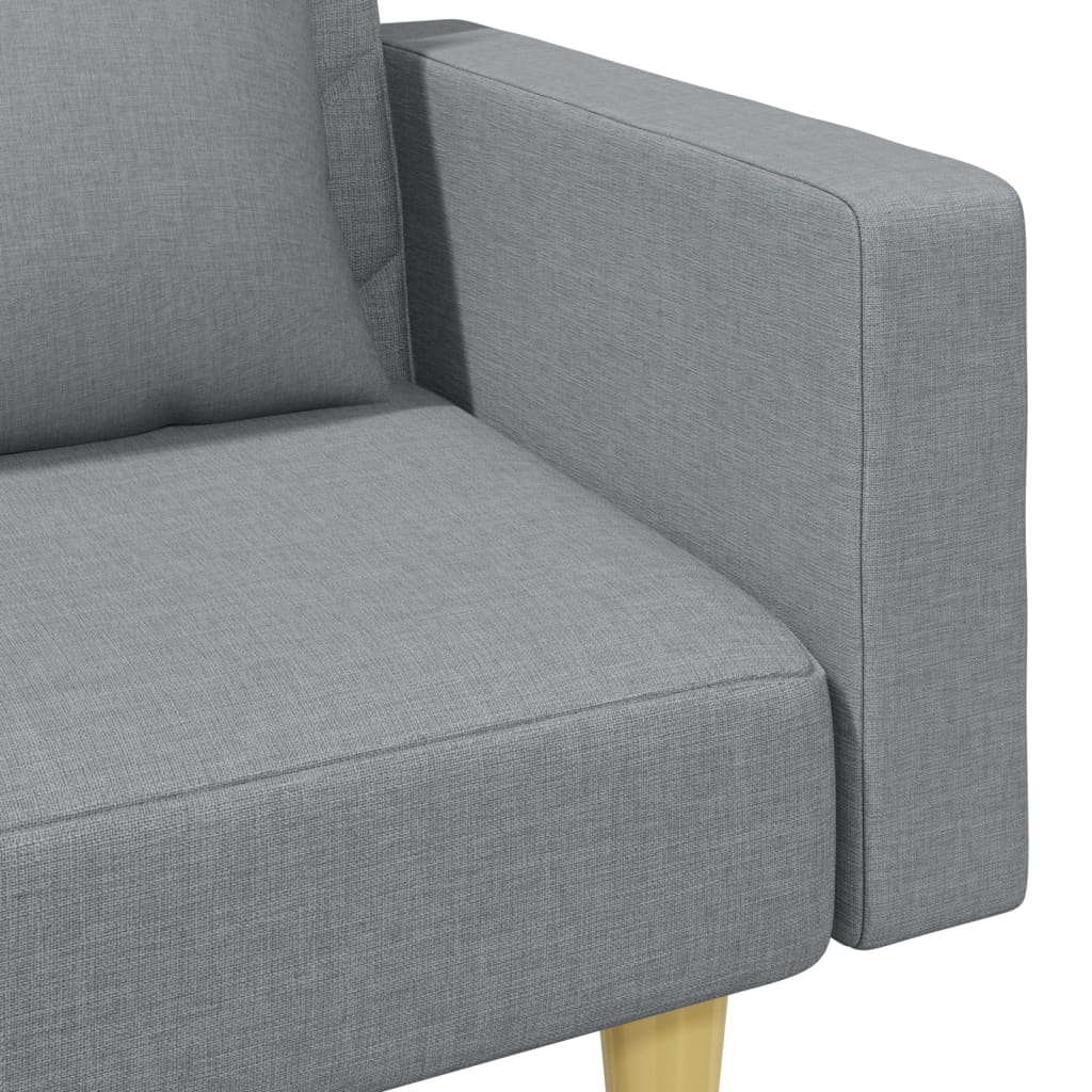 Slaapbank 2-Zits Met Kussens En Voetenbank Stof Lichtgrijs Zwart En Crème