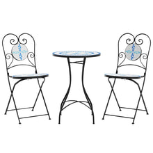 Bistroset mozaïek ijzer en keramiek blauw en wit