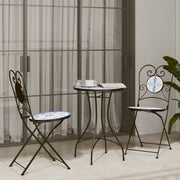 Bistroset mozaïek keramiek ijzer blauw wit 50x70 cm