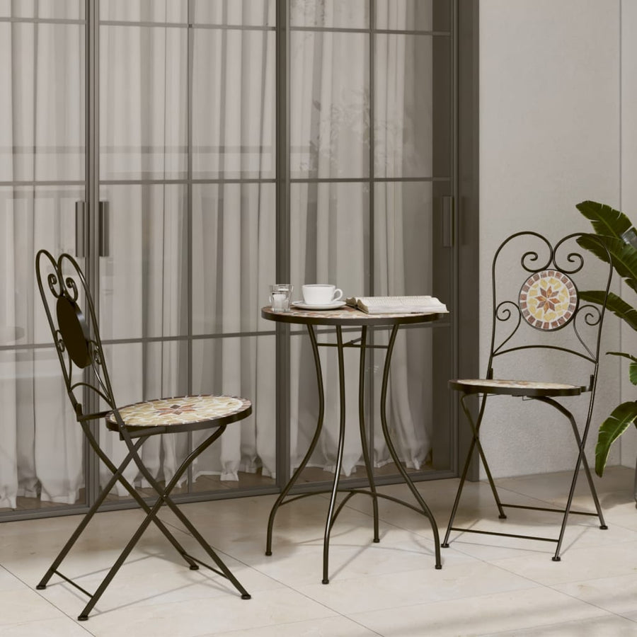 Bistroset Mozaïek Ijzer En Keramiek Kleurig En Terracotta en wit