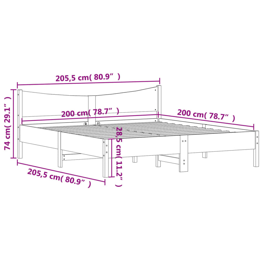 Bedframe Met Hoofdbord Massief Grenenhout 200X200 Cm