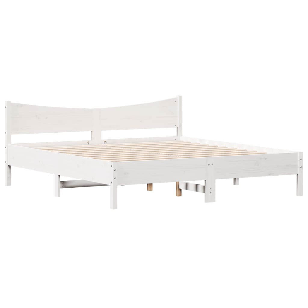 Bedframe met hoofdbord massief grenenhout wit 200x200 cm