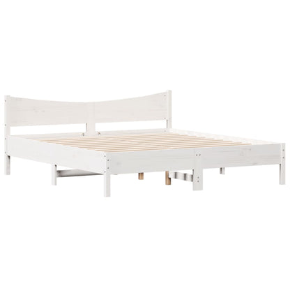 Bedframe met hoofdbord massief grenenhout wit 200x200 cm