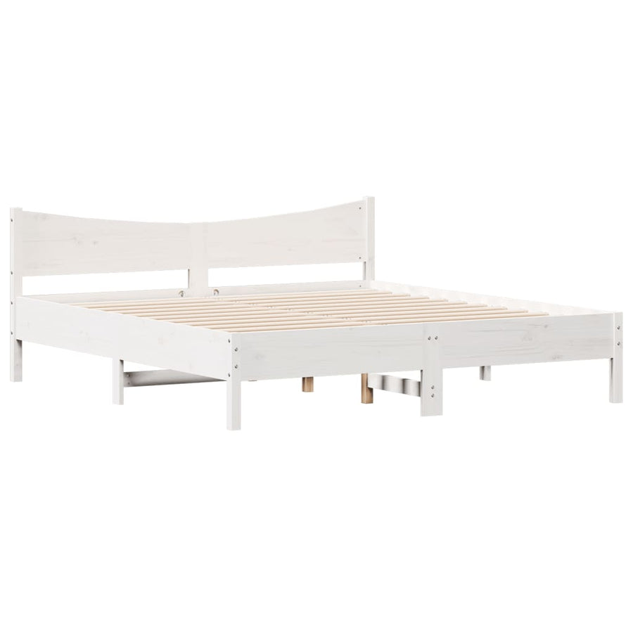 Bedframe met hoofdbord massief grenenhout wit 200x200 cm