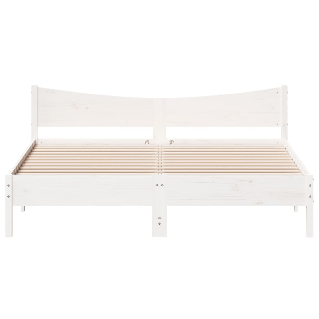 Bedframe met hoofdbord massief grenenhout wit 200x200 cm