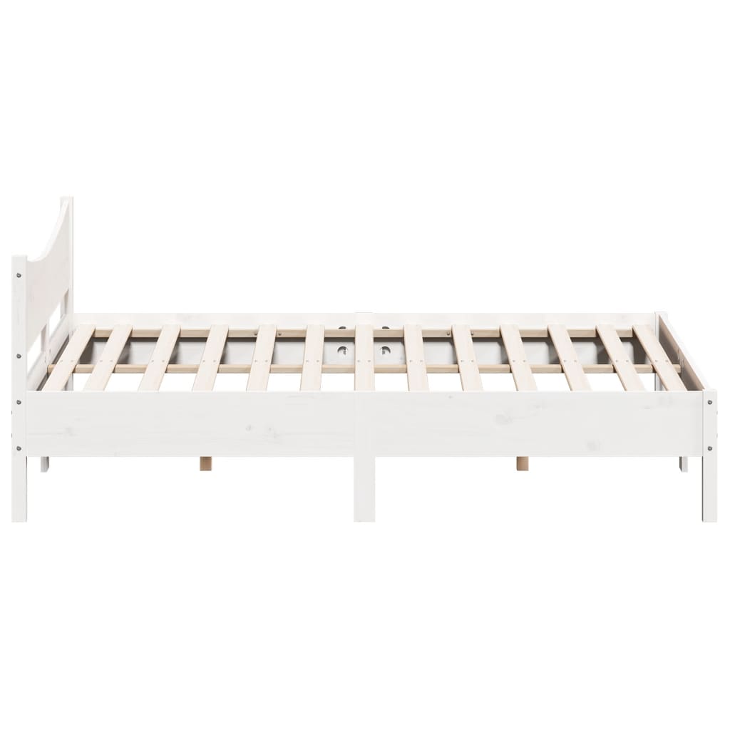 Bedframe met hoofdbord massief grenenhout wit 200x200 cm