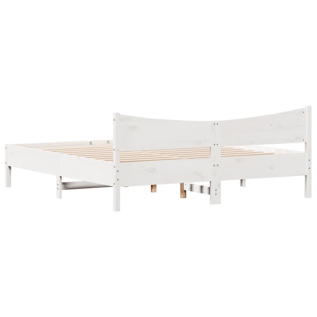 Bedframe met hoofdbord massief grenenhout wit 200x200 cm