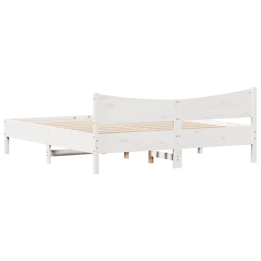 Bedframe met hoofdbord massief grenenhout wit 200x200 cm