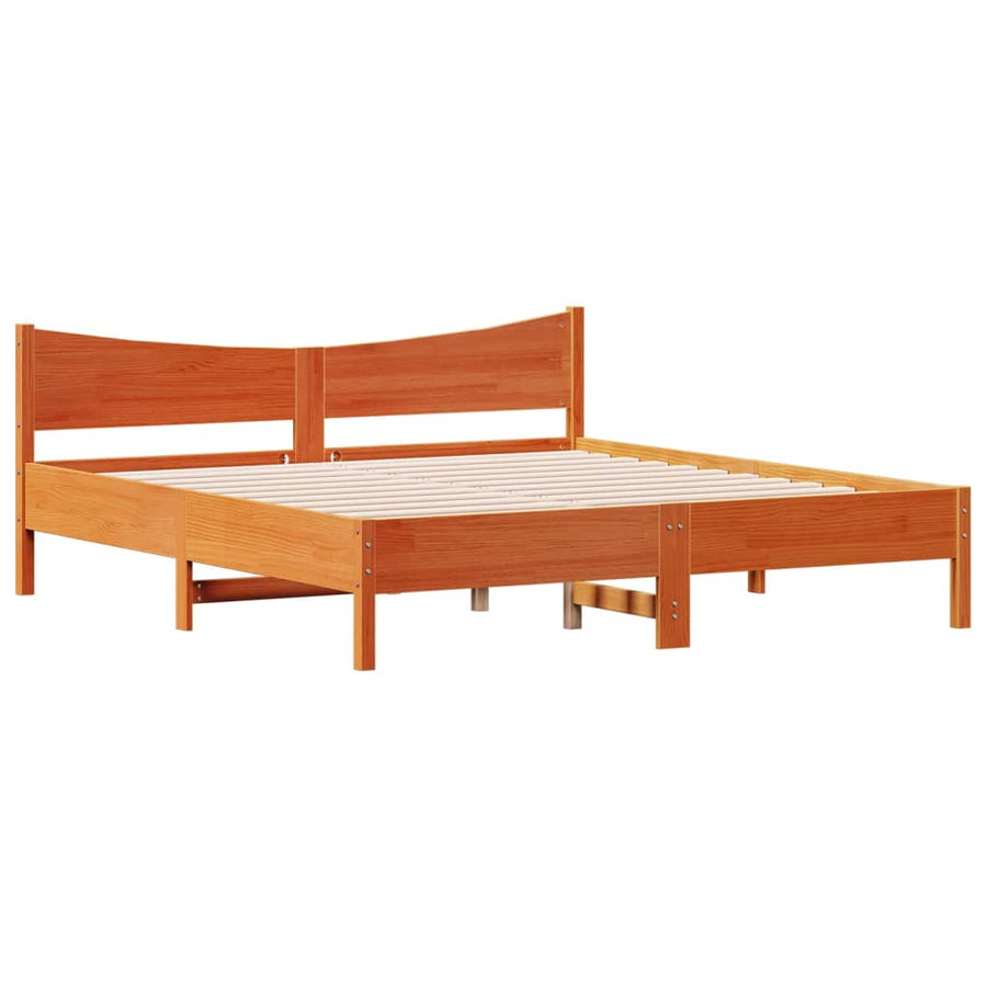 Bedframe met hoofdbord massief grenenhout wasbruin 200x200 cm