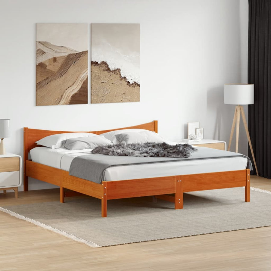 Bedframe met hoofdbord massief grenenhout wasbruin 200x200 cm