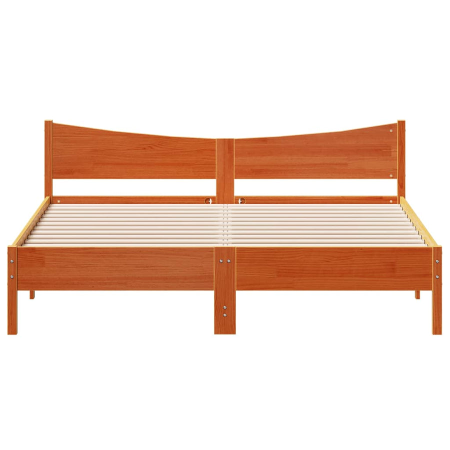 Bedframe met hoofdbord massief grenenhout wasbruin 200x200 cm