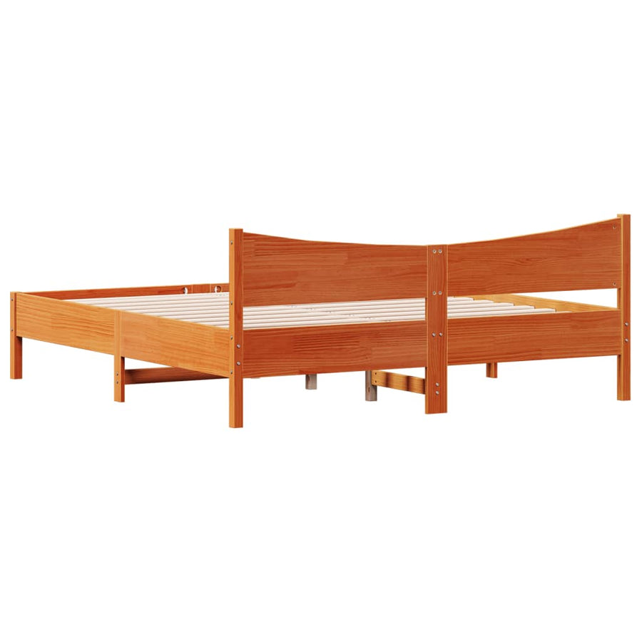 Bedframe met hoofdbord massief grenenhout wasbruin 200x200 cm