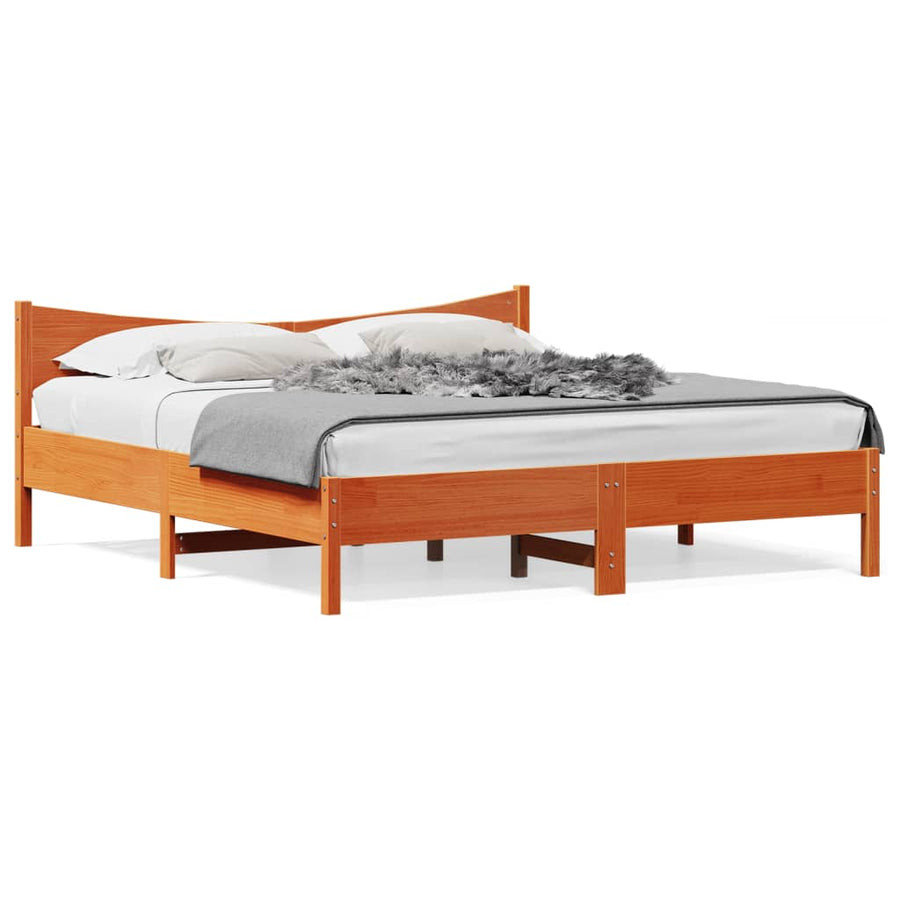 Bedframe met hoofdbord massief grenenhout wasbruin 200x200 cm