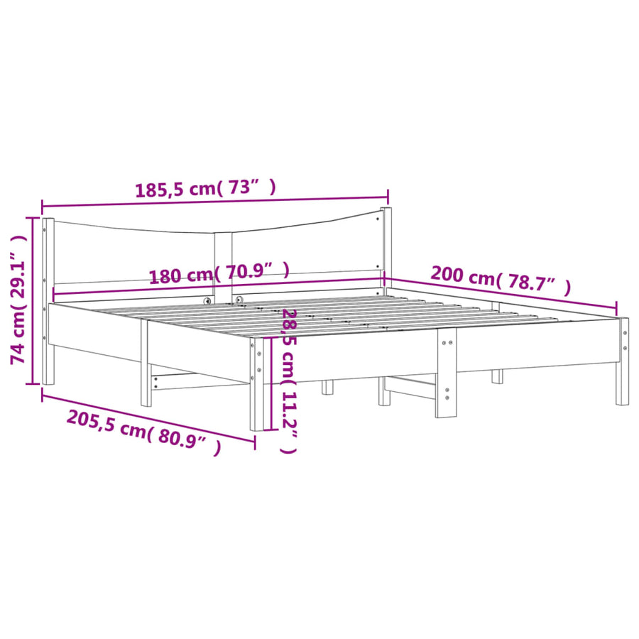 Bedframe Met Hoofdbord Massief Grenenhout 180X200 Cm