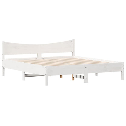 Bedframe met hoofdbord massief grenenhout wit 180x200 cm