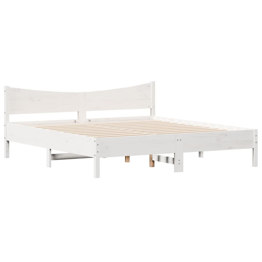Bedframe met hoofdbord massief grenenhout wit 180x200 cm