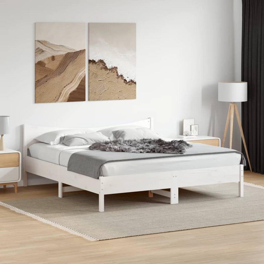 Bedframe met hoofdbord massief grenenhout wit 180x200 cm