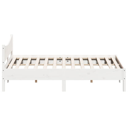 Bedframe met hoofdbord massief grenenhout wit 180x200 cm